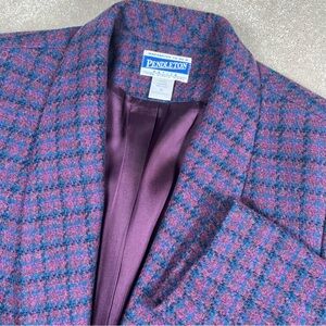 Pendleton Vintage Blazer 100% Wool Purple Plaid‎ One Button Women's 12 Petite